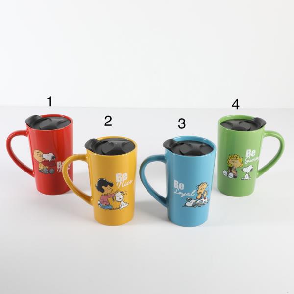 PEANUTS GENTLE REMINDERS 4-PACK 18OZ STONEWARE TRAVEL CUP W/ LID
