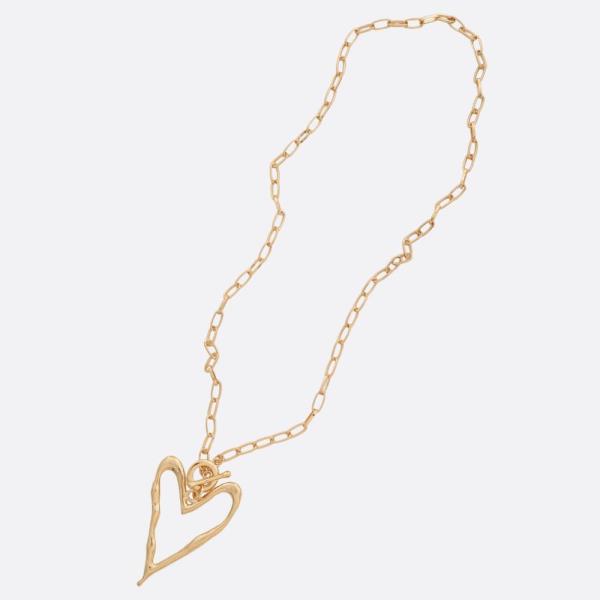 ABSTRACT HEART PENDANT TOGGLE CLASP OVA LINK NECKLACE