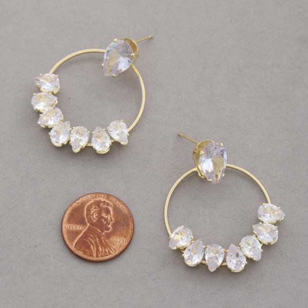 ROUND CZ TEARDROP LINK DANGLE EARRING