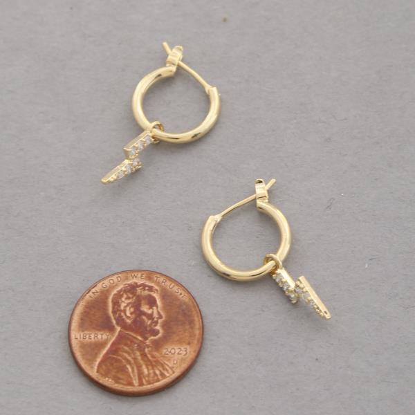 SODAJO DAINTY LIGHTNING BOLT CZ GOLD DIPPED HUGGIE EARRING