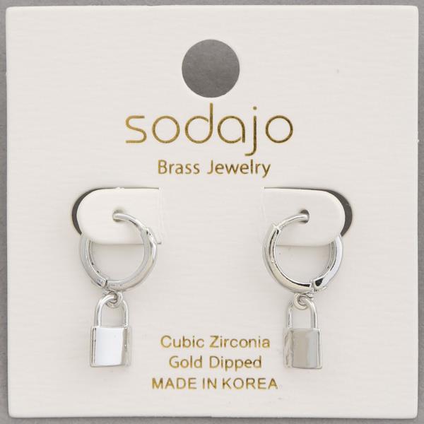 SODAJO LOCK CHARM GOLD DIPPED HUGGIE EARRING