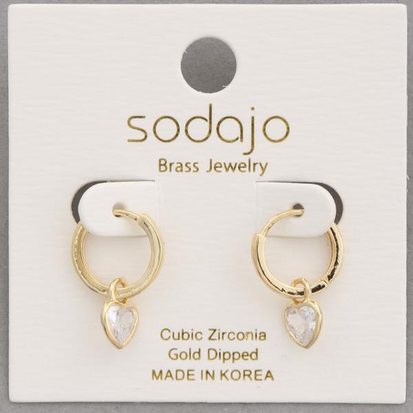 SODAJO HEART CZ GOLD DIPPED HUGGIE EARRING