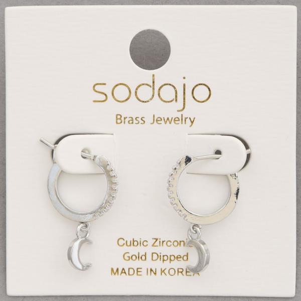 SODAJO DAINTY MOON CHARM CZ HUGGIE GOLD DIPPED EARRING