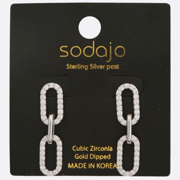 SODAJO CZ OVAL LINK DANGLE GOLD DIPPED EARRING