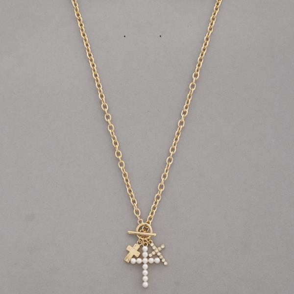 CROSS CHARMS TOGGLE CLASP METAL NECKLACE