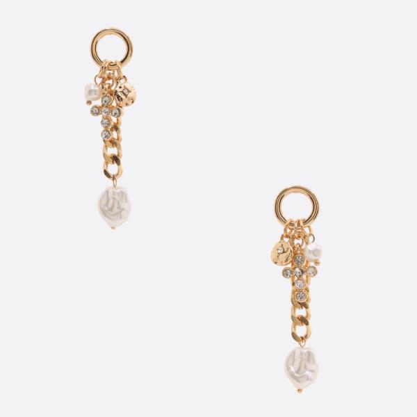 PEARL BEAD DANGLE METAL EARRING