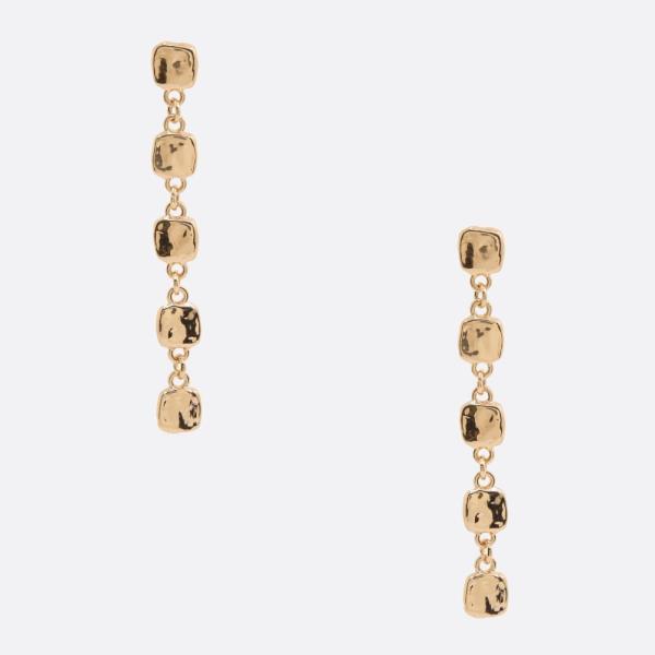 HAMMERED METAL SQUARE LIN DANGLE EARRING