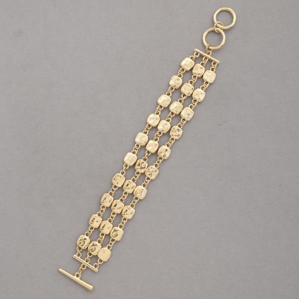 HAMMERED METAL SQUARE LINK TOGGLE CLASP BRACELET