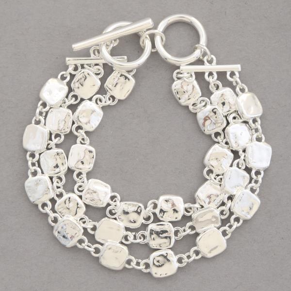 HAMMERED METAL SQUARE LINK TOGGLE CLASP BRACELET