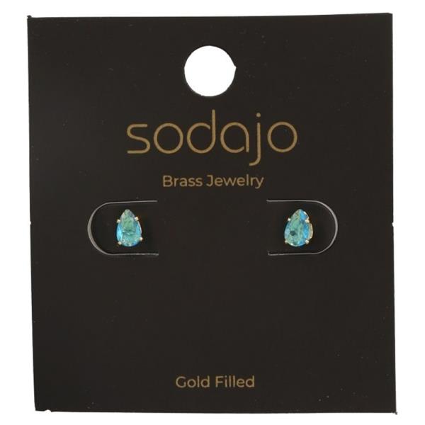 SODAJO GOLD FILLED TEARDROP BLUE STUD EARRING