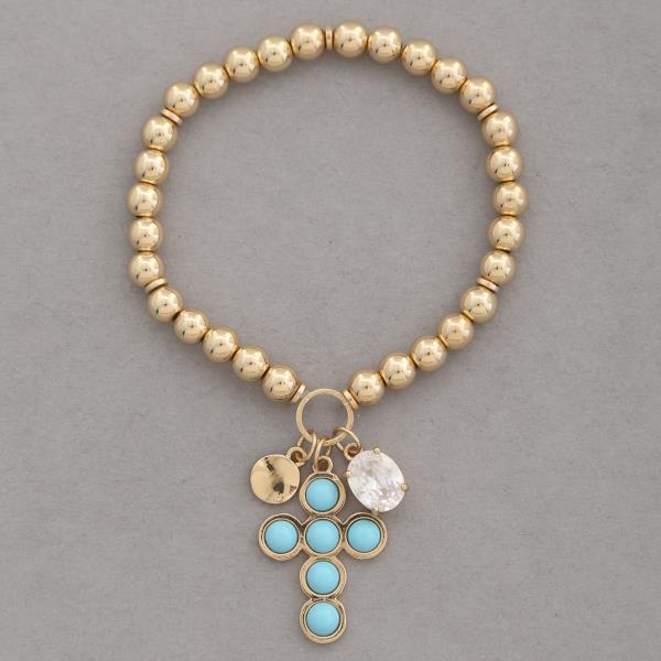 CROSS BEADED CRYSTAL BALL BEAD BRACELET