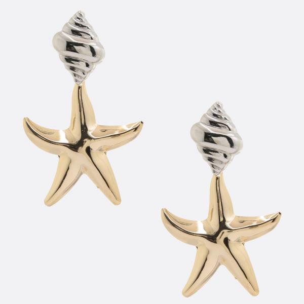TWO TONE SEASHELL DANGLE EARRING