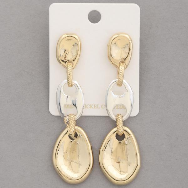 TWO TONE LINK METAL DANGLE EARRING