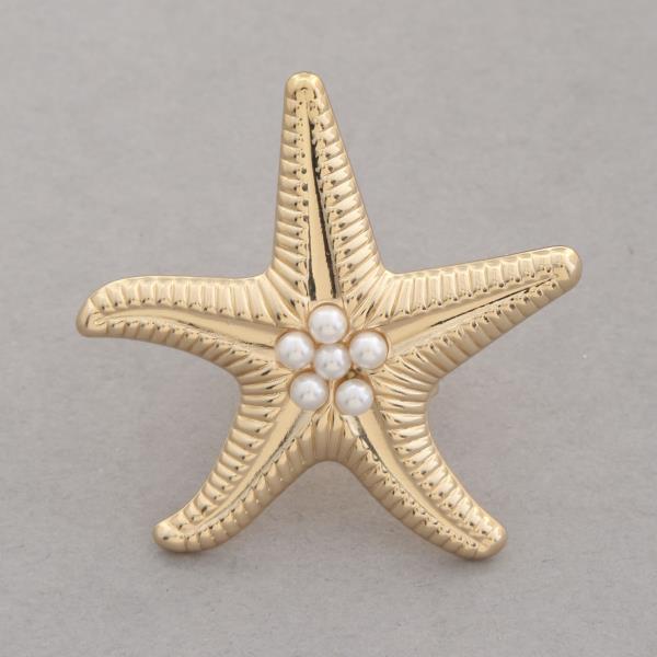 STARFISH PEARL BEAD METAL ADJUSTABLE RING