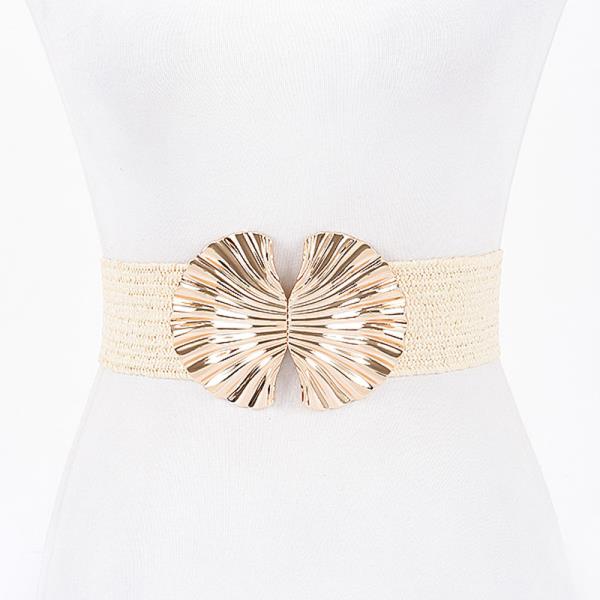 FAUX STRAW METAL FLOWER STRETCH PLUS SIZE BELT