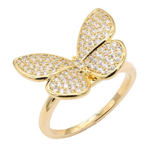 CZ BUTTERFLY ADJUSTABLE GOLD PLATED RING