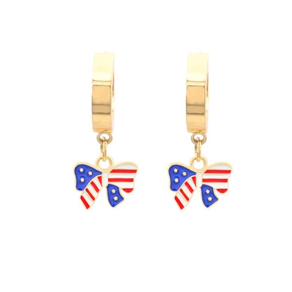 AMERICAN RIBBON BOW STAINLESS STEEL HUGGIE EARRING
