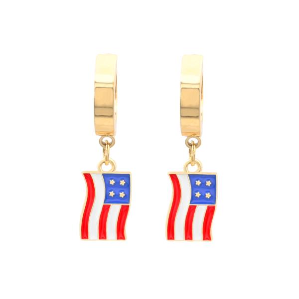 AMERICAN FLAG STAINLESS STEEL HUGGIE EARRING