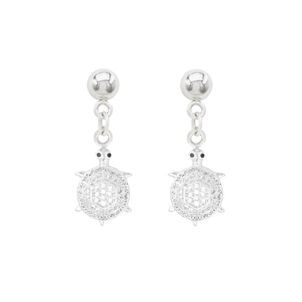 TURTLE CZ STAINLESS STEEL DANGLE EARRING