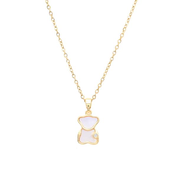 MOTHER OF PEARL BEAR CHARM  STAINLESS STEEL NECKLACE