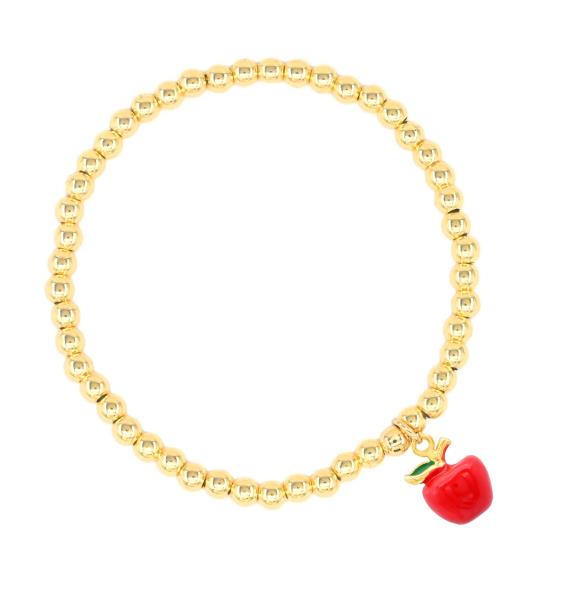 APPLE CHARM STAINLESS STEEL BALL BEAD BRACELET