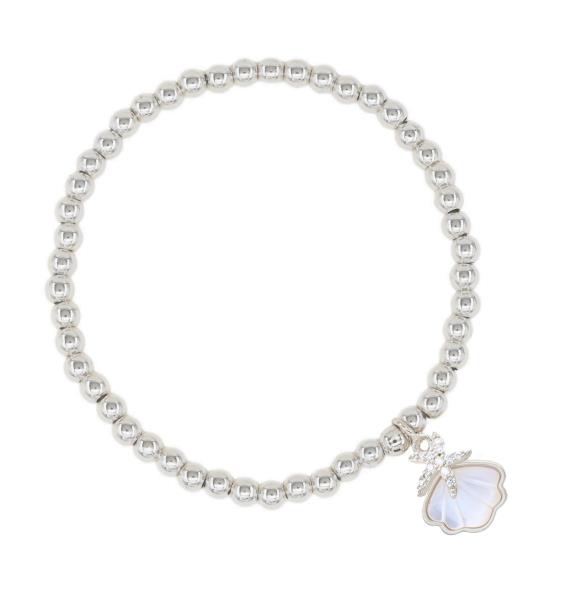 MOTHER OF PEARL SHELL CHARM STAINLESS STEEL BALL BEAD BRACELET