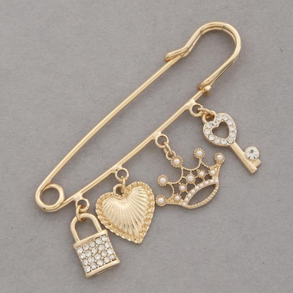 HEART CROWN MULTI CHARM BROOCH