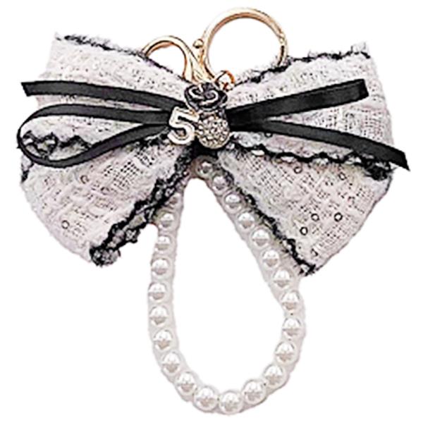 RIBBON PEARL 5 FLOWER BAG CHARM KEYCHAIN