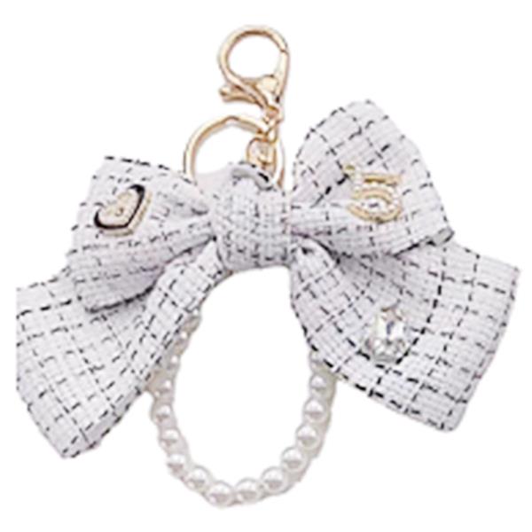 PEARL 5 HEART TEARDROP STONE BOW BAG CHARM KEYCHAIN