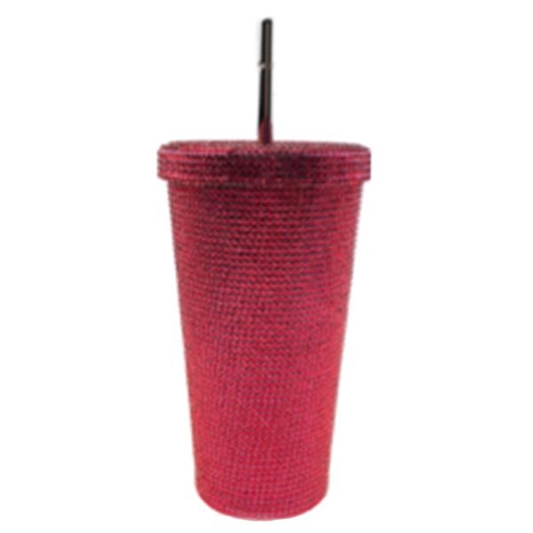 RHINESTONE TEXTURE CUP TUMBLER WITH STRAW