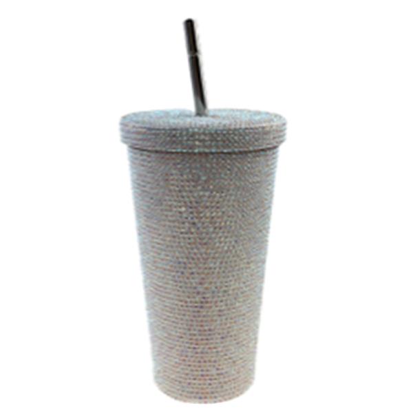 RHINESTONE TEXTURE CUP TUMBLER WITH STRAW