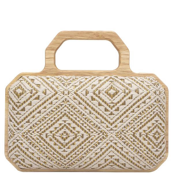 MODERN PATTERN DESIGN WOOD HANDLE EVENING CLUTCH BAG