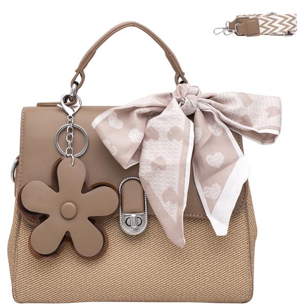 SMOOTH FLOWER CHARM HANDLE SCARF BAG WITH GUITAR STRAP