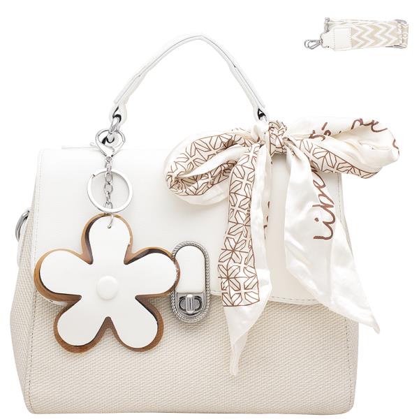 SMOOTH FLOWER CHARM HANDLE SCARF BAG WITH GUITAR STRAP