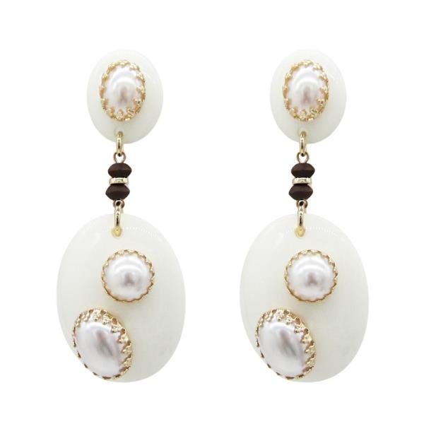 PEARL EMBEDDED STUD DANGLE OVAL EARRINGS