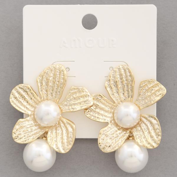 FLOWER PEARL BEAD DANGLE EARRING