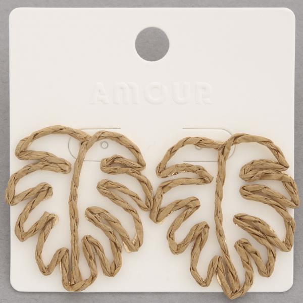 RAFFIA WRAPPED TROPICAL LEAF EARRING