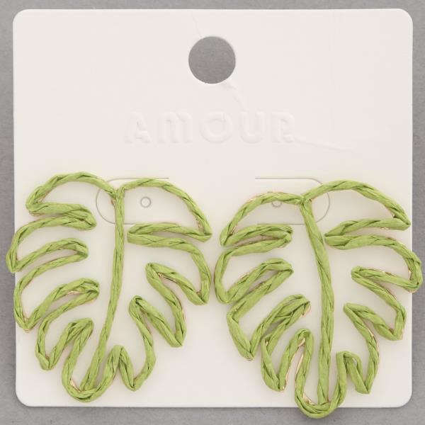 RAFFIA WRAPPED TROPICAL LEAF EARRING