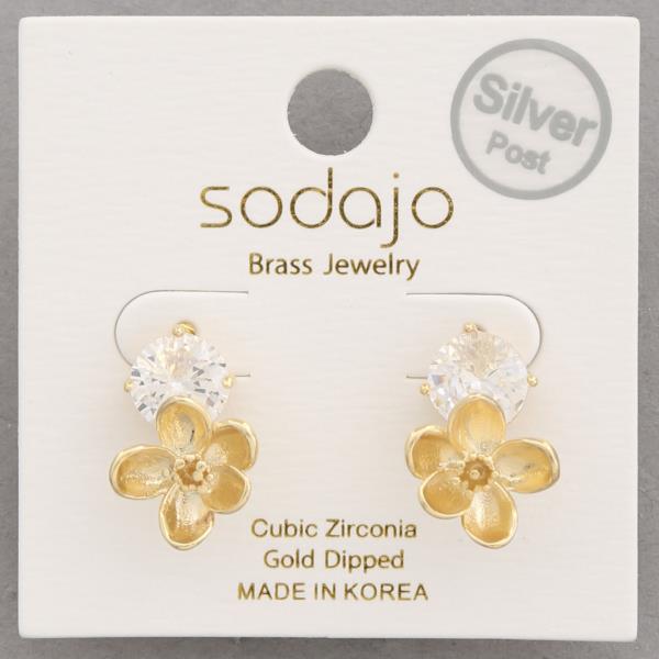 SODAJO CZ FLOWER GOLD DIPPED EARRING