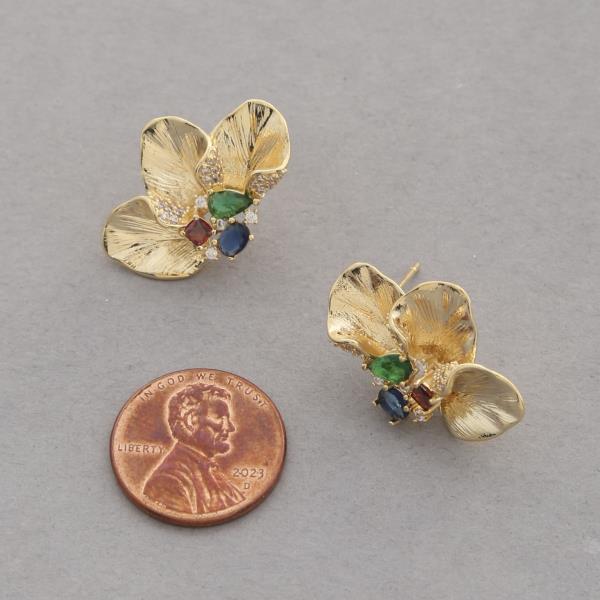 SODAJO CZ FLOWER METAL GOLD DIPPED EARRING