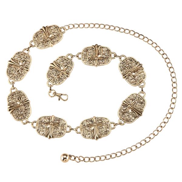 WESTERN STYLE SQUARE SHAPE ENGRAVED CROSS METAL CHAIN BELT