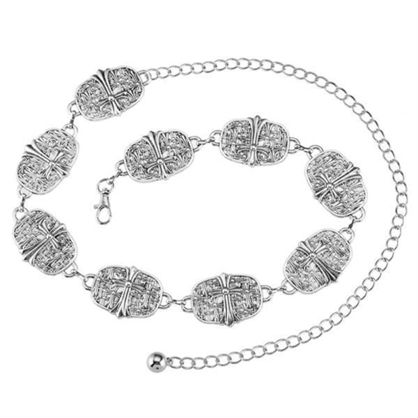 WESTERN STYLE SQUARE SHAPE ENGRAVED CROSS METAL CHAIN BELT
