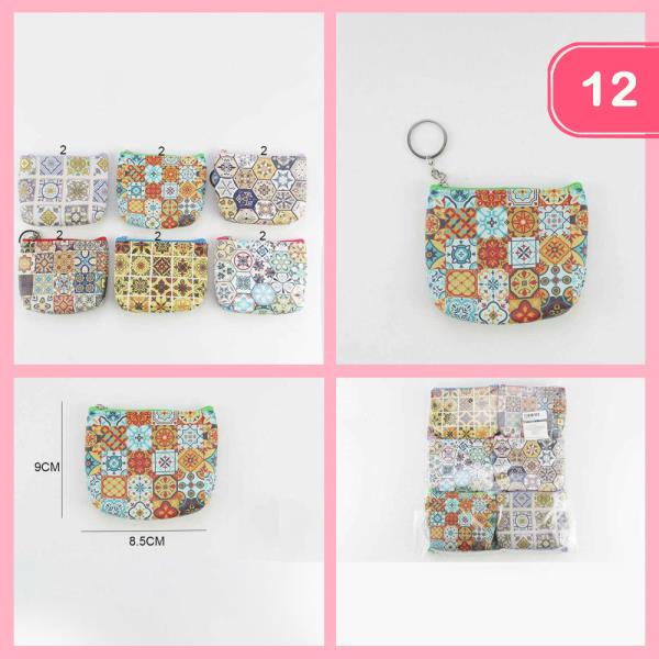 TILE PATTERN KEYRING ZIPPER SQUARE COIN PURSE (12 UNITS)