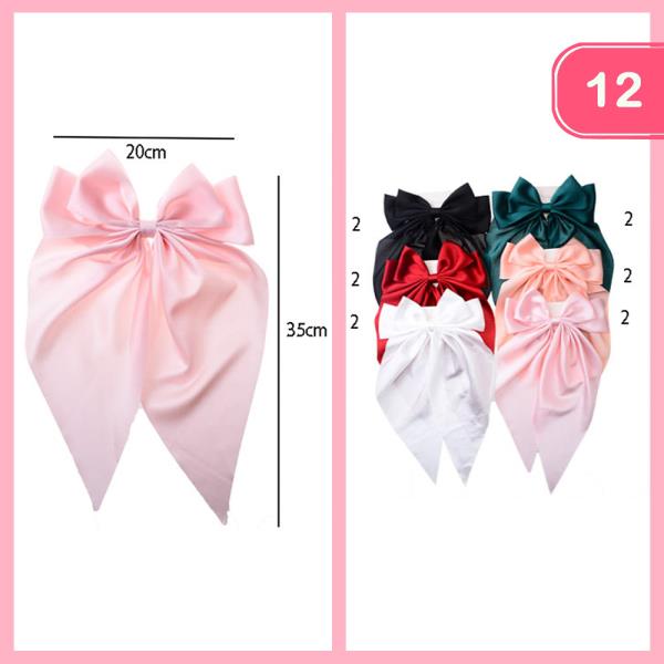 SATIN BIG RIBBON HAIR BOW CLIP 35CM x 20CM (12 UNITS)