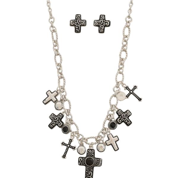 TWO TONE MULTI CROSS STATION NECKLACE