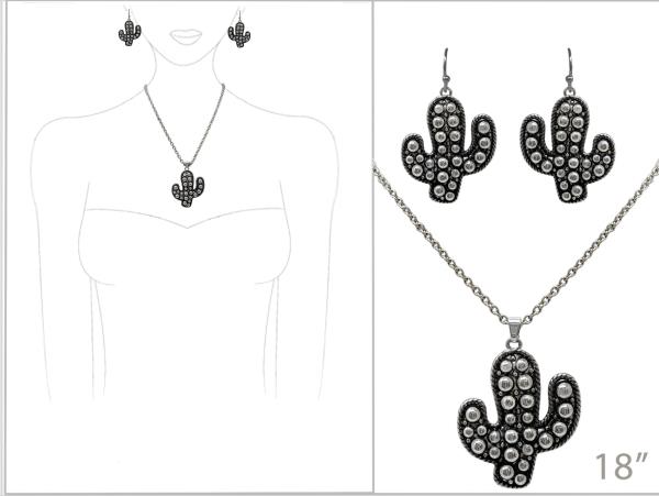 WESTERN STYLE CACTUS PENDANT METAL NECKLACE
