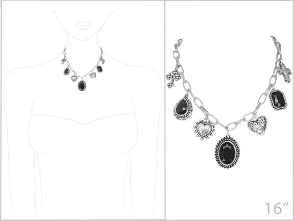 OVAL HEART FILIGREE STATION METAL NECKLACE