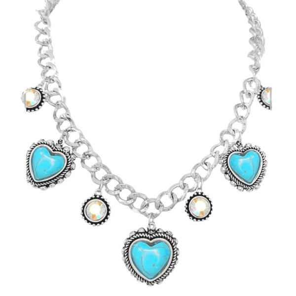 FILIGREE HEART STONE STATION NECKLACE