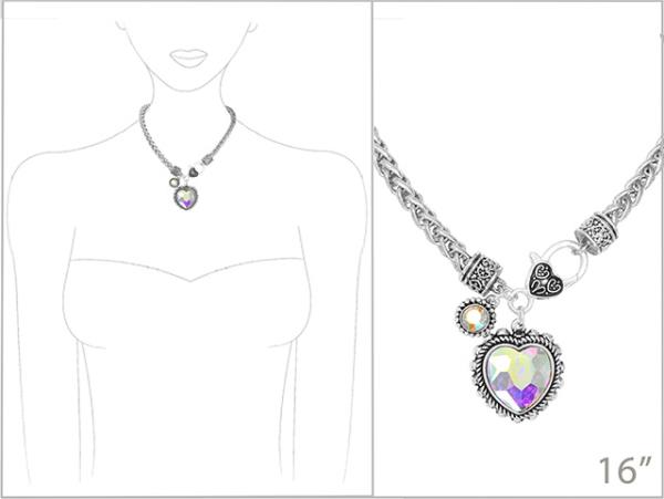 FASHION FILIGREE GLASS STONE PENDANT NECKLACE