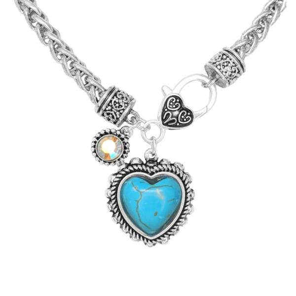 FASHION FILIGREE GLASS STONE PENDANT NECKLACE